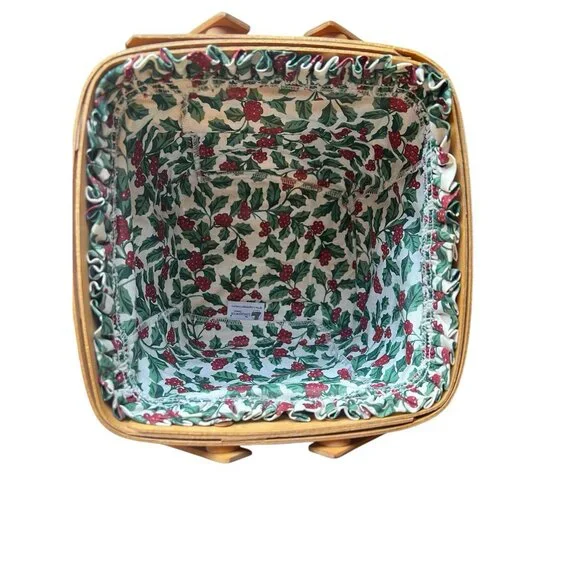 Longaberger “Cranberry Basket” Fabric Holly Design Lining & Plastic Insert 1995 - Picture 11 of 16